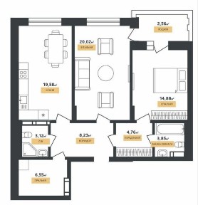 Продаж 2к квартири 83,55 м² у ЖК LA MANCHE | Поділ