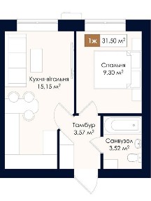 Продаж 1к квартири 31.5 кв. м на вул. Соборна 39 • ID 34862224