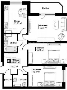 Продаж 3к квартири 74 кв. м на вул. Панорамна 26 • ID 34846306