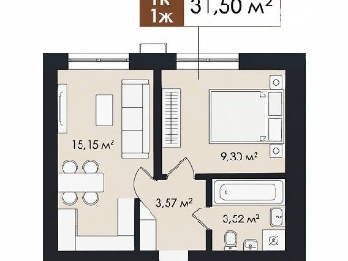 Продаж 1к квартири 31.5 кв. м на вул. Соборна 39 • ID 34942061