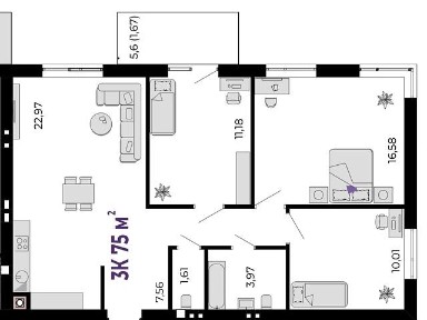 Продаж 3к квартири 75 кв. м на вул. 24-го Серпня • ID 34986641