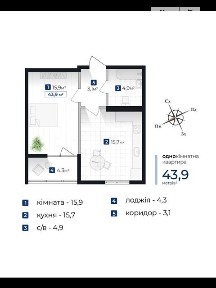 Продаж 1к квартири 43.9 кв. м на вул. Хоткевича Гната 45 • ID 34997066