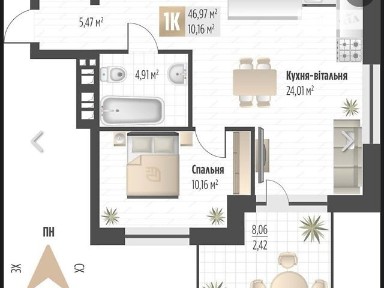 Продаж 1к квартири 47 кв. м на вул. Орлика 6 • ID 34998032