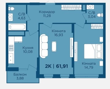 2 кімн. квартира в будинку на етапі введення в експлуатацію