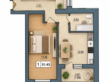 Продаж 1к квартири 51.43 кв. м на вул. Київська 9А • ID 35029277