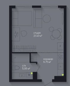 Продаж просторої студіі 33,2 м²