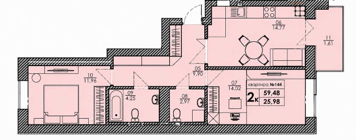 Продаж 2 кімн квартири 60 м2 у новобудові ЖК Park Residence