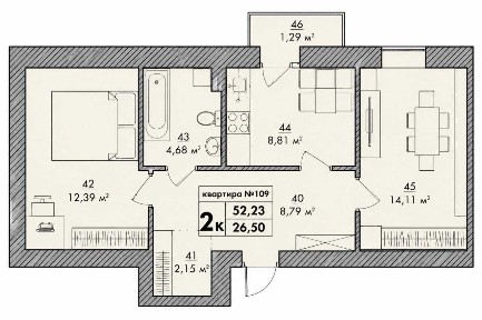 ЖК (Park Residence) квартира у новобудові площею 53кв. м/2 кімнатна
