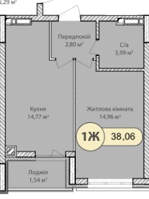 Продаж 1к квартири 38.6 кв. м на вул. Ольги Кобилянської 1В/16, кв. 38 • ID 35001817