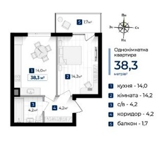 1-кімнатна квартира у ЖК «Містечко Південне», поруч центр міста, Розтермінування