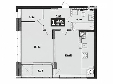 Продаж 1к квартири 48.7 кв. м на мкр. Обухівський ключ 9, кв. 93 • ID 35056344