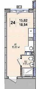 Квартира, 1-кімн., 18.5 м², Теремки-2