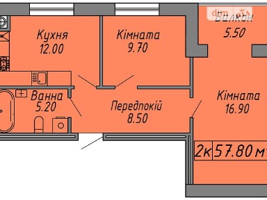 Продаж 2к квартири 57.8 кв. м на вул. Бандери Степана 60 • ID 35066399