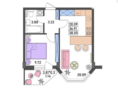 Продаж 1к квартири 38 кв. м на вул. Академіка Сахарова 11 • ID 35069243